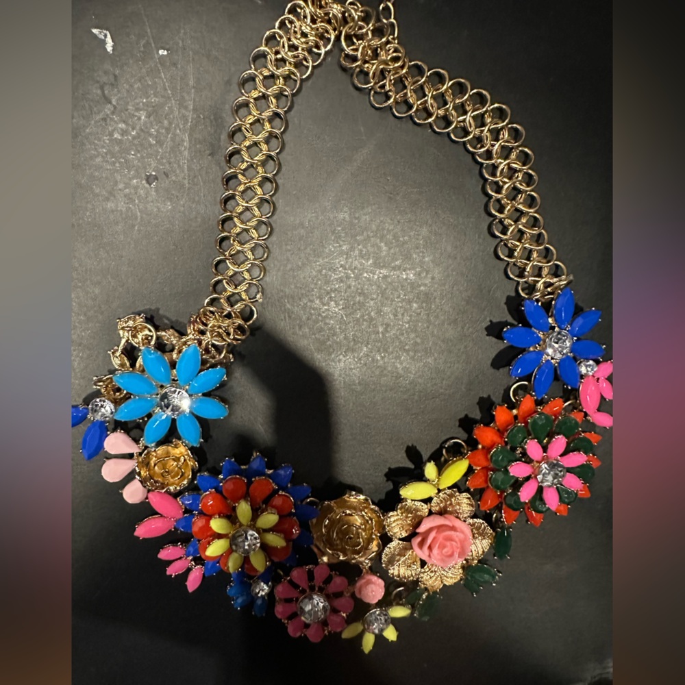 Vibrant Floral Necklace with Gold Chain - Picture 2 of 3